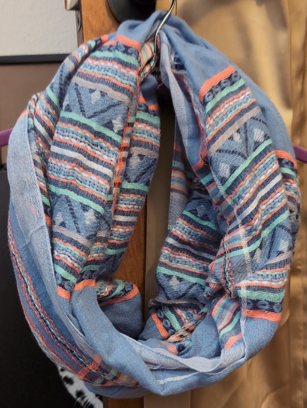 Light Blue Striped Infinity Scarf - Women Accessories